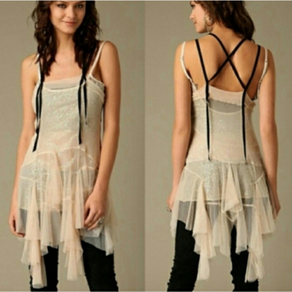 RARE Free People Ballerina Fairy Slip Dress Pink/Gray Combo - Picture 2 of 11